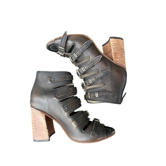 Freebird Topaz Black Brown Leather Heel Sandals Size 8 - Picture 5 of 10